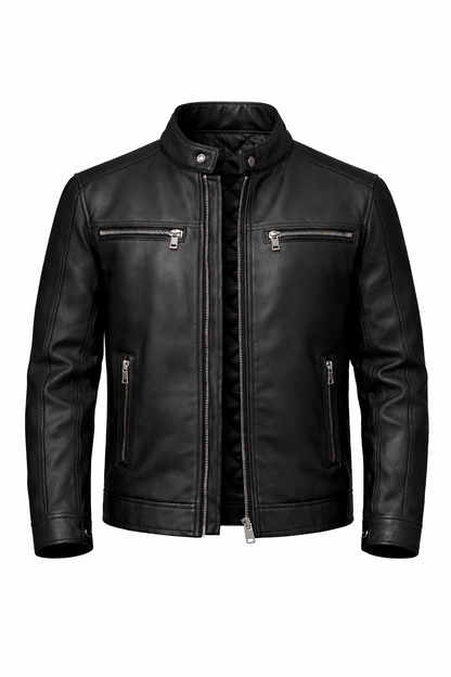 Black Genuine Leather Café Racer Biker Jacket – Quilted Lined