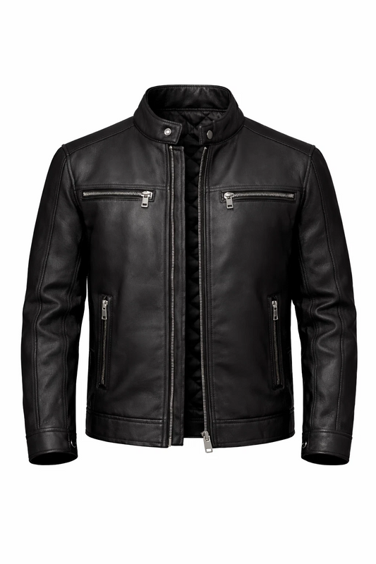 Black Genuine Leather Café Racer Biker Jacket – Quilted Lined