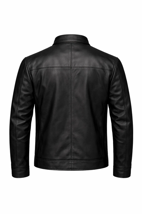 Black Genuine Leather Café Racer Biker Jacket – Quilted Lined
