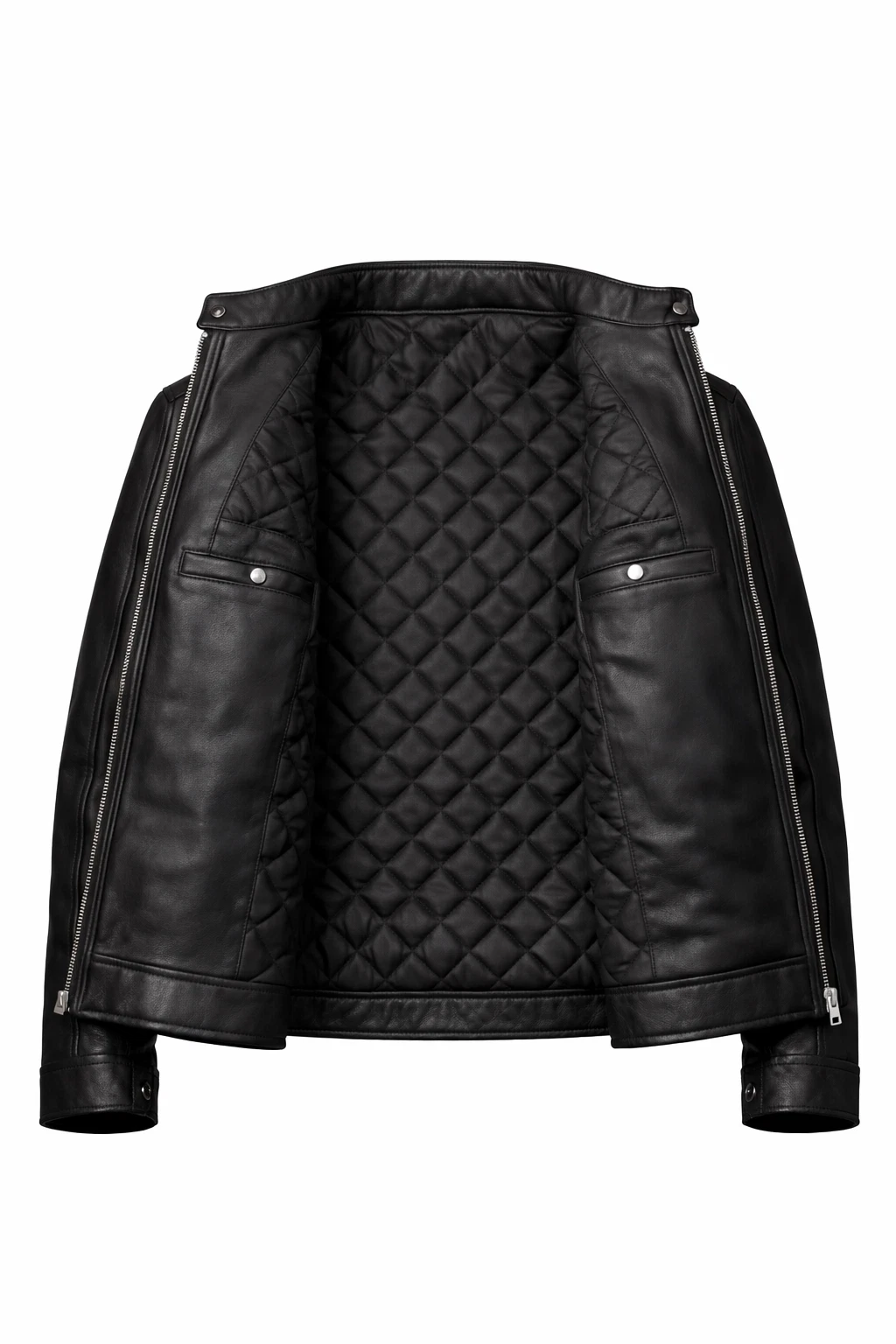 Black Genuine Leather Café Racer Biker Jacket – Quilted Lined