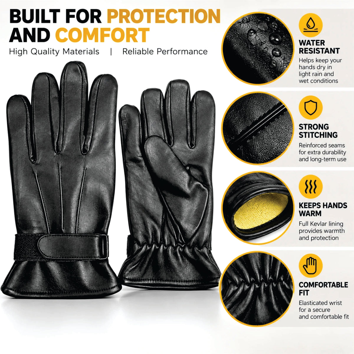 Premium Kevlar-Lined Police Tactical Gloves – Anti-Slash, Fire-Resistant Leather Security & Protection Gloves