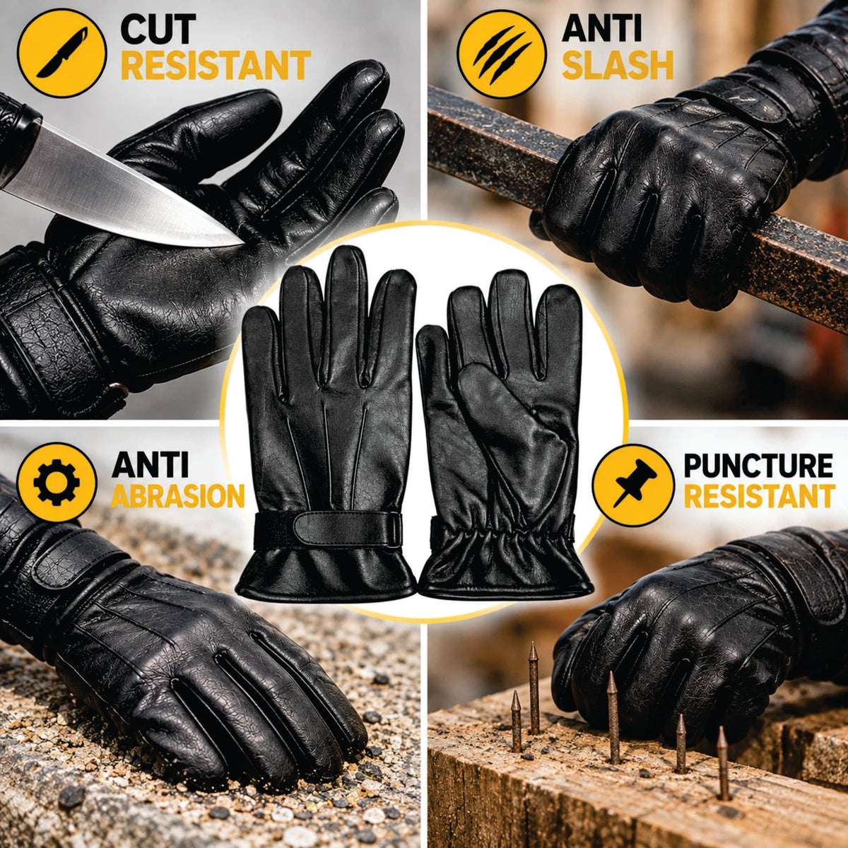 Premium Kevlar-Lined Police Tactical Gloves – Anti-Slash, Fire-Resistant Leather Security & Protection Gloves