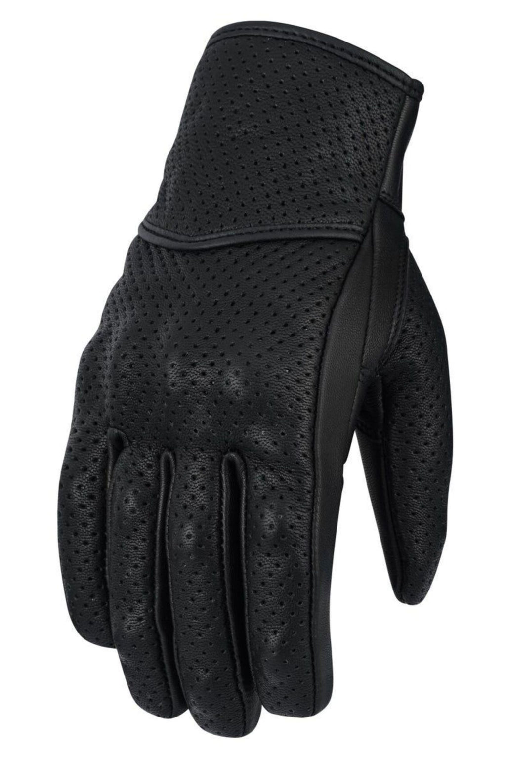 Men’s Black Leather Motorcycle Gloves – Perforated Riding Gloves with Knuckle Design & Adjustable Wrist Strap