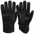 Men’s Black Leather Motorcycle Gloves – Perforated Riding Gloves with Knuckle Design & Adjustable Wrist Strap