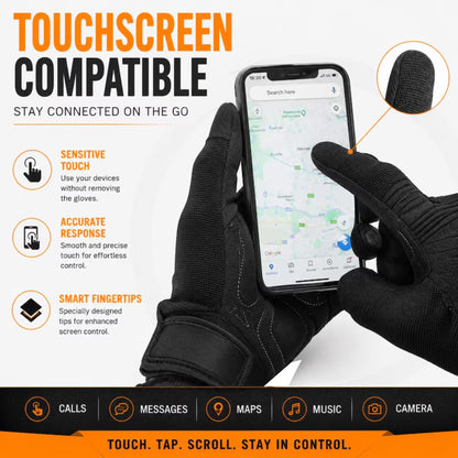 Men’s Motorcycle Gloves, Touchscreen Riding Gloves, Black Synthetic Leather Protective Gloves for Motorbike, Cycling, Scooter & Biking